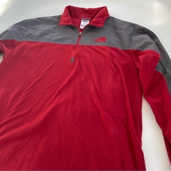 North Face Men's Red Gray Quarter Zip TKA100 Fleece Pullover Size Small - Picture 3 of 7